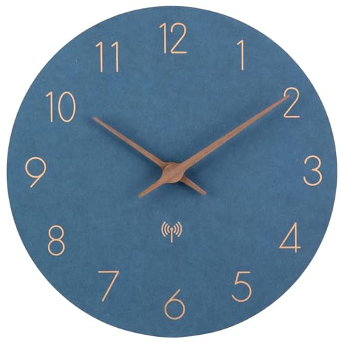 ACCSHINE Funkuhr Wanduhr MDF Holz Wanduhr Ohne TickgeräUsche Lautlos 30cm Quarz Batterie Groß Einfach zu Lesen für Zimmer Zuhause KüChe Schlafzimmer Büro Schule (Blau) von ACCSHINE