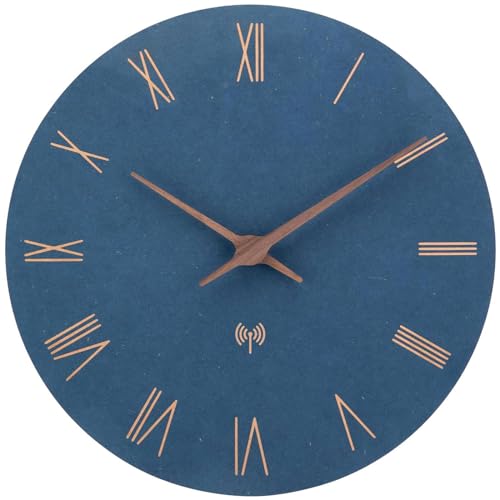 ACCSHINE Funkuhr Wanduhr MDF Holz Wanduhr Ohne TickgeräUsche Lautlos 30cm Quarz Batterie Groß Wanduhr Einfach zu Lesen für Zimmer Zuhause KüChe Schlafzimmer Büro Schule (Blau+numeri Romani) von ACCSHINE