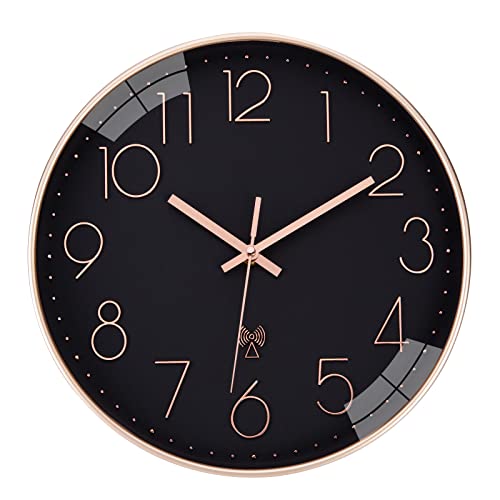 ACCSHINE Funkuhr Wanduhr Ohne TickgeräUsche Lautlos 30cm Quarz Batterie Betriebene Groß Wanduhr Einfach zu Lesen für Zimmer Zuhause KüChe Schlafzimmer Büro Schule (Schwarz) von ACCSHINE
