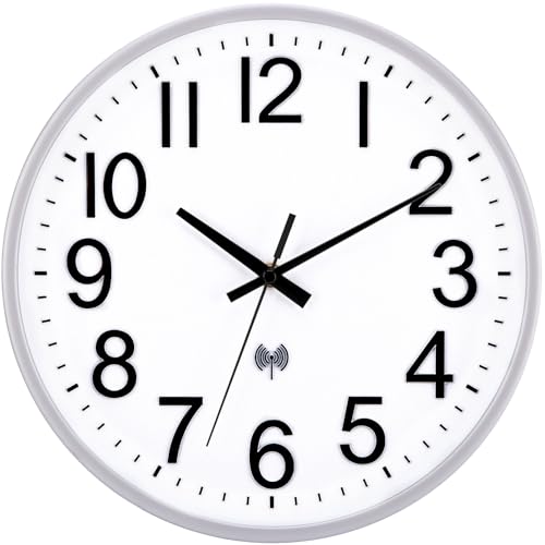 ACCSHINE Funkuhr Wanduhr Ohne TickgeräUsche Lautlos 30cm Quarz Batterie Betriebene Groß Wanduhr Einfach zu Lesen für Zimmer Zuhause KüChe Schlafzimmer Büro Schule (Silber+Weiß) von ACCSHINE