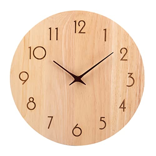 ACCSHINE Wanduhr Holz Eiche Wanduhr Ohne TickgeräUsche Lautlos 30cm Quarz Groß Wanduhr Wanduhr Einfach zu Lesen für Zimmer Zuhause KüChe Schlafzimmer BüRo Schule (Holzfarbe - Pfeilzeiger) von ACCSHINE