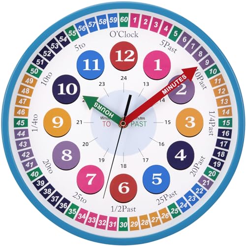 ACCSHINE Wanduhr Kinder Lautlos Wanduhr Vintage 30cm Römische Ziffer Quarz Groß Batterie Betriebene Einfach zu Lesen für Zimmer Zuhause KüChe Schlafzimmer Büro Schule (Blau) von ACCSHINE