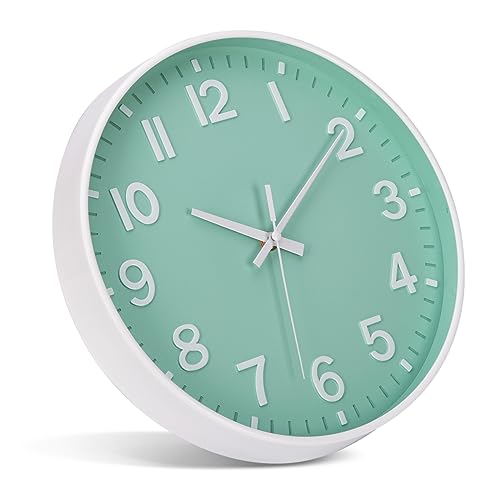 ACCSHINE Wanduhr Ohne TickgeräUsche Lautlos 30cm Modern Quarz Groß Batterie Betriebene Stereo Digital Wanduhr Einfach zu Lesen für Zimmer Zuhause KüChe Schlafzimmer BüRo Schule (Grün + Weiß) von ACCSHINE