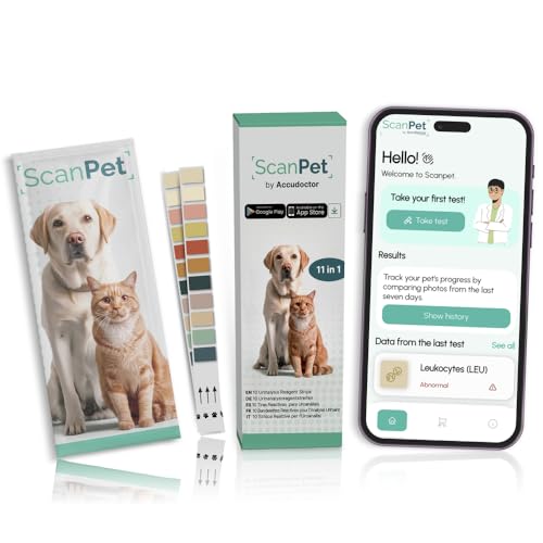 (10 Urinteststreifen) SCANPET Urinteststreifen für Hunde und Katz + APP – 11 Parameter Teststreifen Glukose pH Wert Keton Teststreifen für Harnwegsinfektionen bei Hunden und Katzen Einzeln verpackt von ACCUDOCTOR Check test