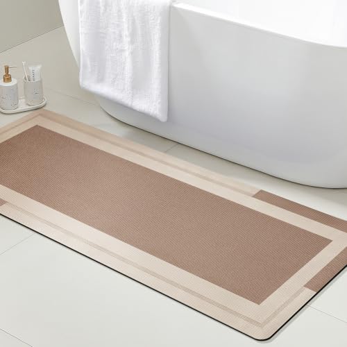 Ultradünne Badematten passen unter die Tür, rutschfeste Badematte, schnell trocknend, ultra-saugfähig, maschinenwaschbar, Badezimmerteppiche für Badezimmerboden, Badewanne, Küche, Taupe, 152,4 x 50,8 von ACCUMTEK