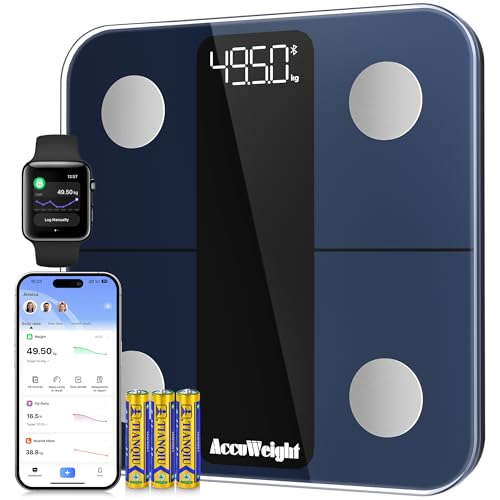 ACCUWEIGHT Personenwaage Körperfettwaage Waage Personen 180KG mit Körperfett und Muskelmasse Bluetooth Körperanalysewaage mit APP Digitale Körperanalysegerät für 17 essentielle Körperwerte von ACCUWEIGHT