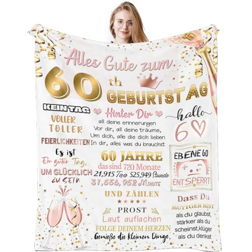 ACCZ 60 Geburtstag Frauen Personalisierte Decke, Geburtstagsgeschenk für Frauen, 60. Geburtstag Geschenk Frau, Freundschaft Kuscheldecke Geschenke für Frauen Mama Oma Schwester Ehefrau Kollegin von ACCZ