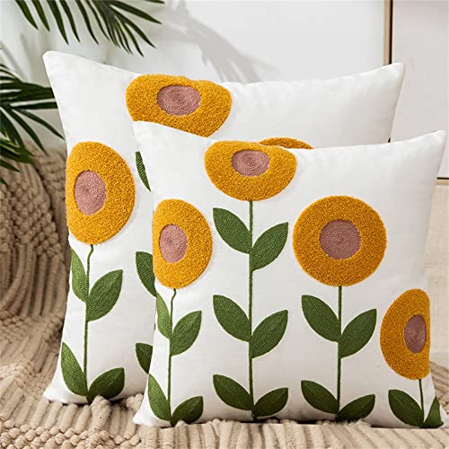 ACCZ Blumen Kissenbezüge 2er Set Kissenbezug 45x45 Kissenbezüge Blumen Blätter Jacquard Dekorative Kissenhülle für Sofa Couch Wohnzimmer Draussen von ACCZ