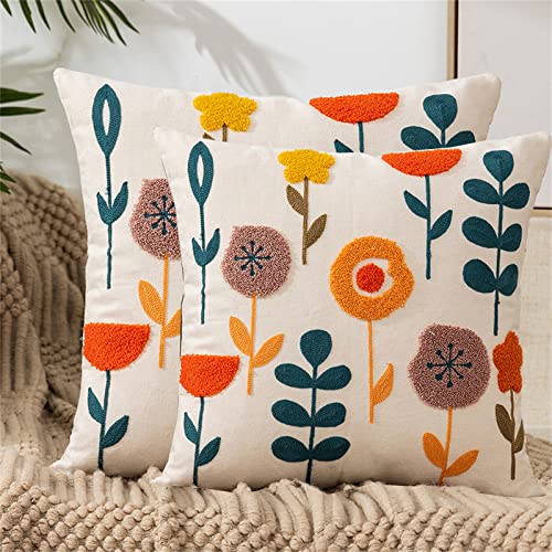 ACCZ Blumen Kissenbezüge Set mit 2 Kissenbezügen 45 x 45 cm Sommer Moderne Stickerei Dekorationskissenbezüge quadratisch weich Bauernhaus Kissenbezüge für Couch Sofa Bett von ACCZ