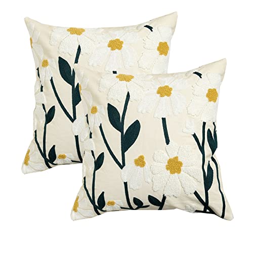 ACCZ Blumen Kissenbezüge Set mit 2 Kissenbezügen 45 x 45 cm Sommer Moderne Stickerei Dekorationskissenbezüge quadratisch weich Bauernhaus Kissenbezüge für Couch Sofa Bett von ACCZ