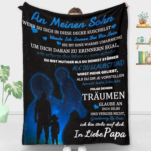 ACCZ Kuscheldecke Flauschige Personalisierte Decke Geschenke An Meine Sohn, Vater für Sohn Luftpost Positiv Ermutigen Decke(deutsch), Super Weiche Decke Flanell von ACCZ