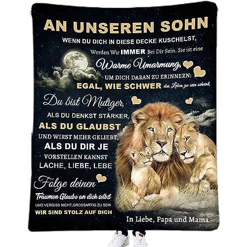 ACCZ Kuscheldecke Flauschige Personalisierte Decke Geschenke An Unseren Sohn von Eltern, Mama Und Papa für Sohn Luftpost Positiv Ermutigen Decke(deutsch), Super Weiche Flanell Decke 150 * 220CM von ACCZ