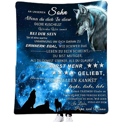 ACCZ Kuscheldecke Flauschige Personalisierte Decke Geschenke An Unseren Sohn von Eltern, Mama Und Papa für Sohn Luftpost Positiv Ermutigen Decke(deutsch), Super Weiche Flanell Decke 150 * 220CM von ACCZ