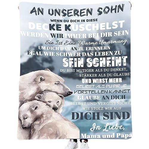 ACCZ Kuscheldecke Flauschige Personalisierte Decke Geschenke An Unseren Sohn von Eltern, Mama Und Papa für Sohn Luftpost Positiv Ermutigen Decke(deutsch), Super Weiche Flanell Decke 150 * 220CM von ACCZ