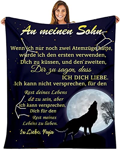 ACCZ Kuscheldecke Flauschige Personalisierte Decke Geschenke An Meine Sohn, Vater für Sohn Luftpost Positiv Ermutigen Decke deutsch, Super Weiche Decke Flanell für Couch Bett Tv-Decken von ACCZ