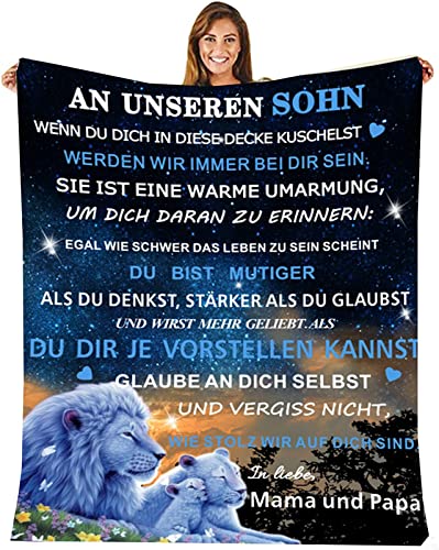 ACCZ Kuscheldecke Flauschige Personalisierte Decke Geschenke An Unseren Sohn von Eltern, Mama Und Papa für Sohn Luftpost Positiv Ermutigen Decke(deutsch), Super Weiche Flanell Decke 150 * 200CM von ACCZ