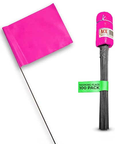 Markierungsfahnen – 10 x 12,7 cm Flagge auf 38,1 Stahldraht Neon Pink, 100 Stück für Bewässerung, Sprinklerflaggen, Rasenflaggen, Hofflaggen, Gartenflaggen, Hundetraining, unsichtbarer Zaun von ACE Supply