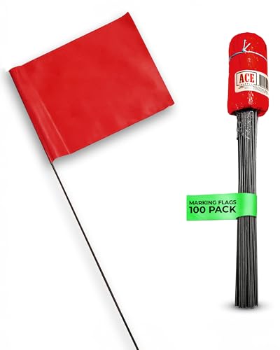 Markierungsflaggen – 10 x 12.7 cm Flagge auf 38.1 cm Stahldraht – fluoreszierendes Rot, 100 Stück – Markierungsfahnen für Bewässerung, Sprinkler-Flaggen, Hundetraining, unsichtbarer Zaun von ACE Supply