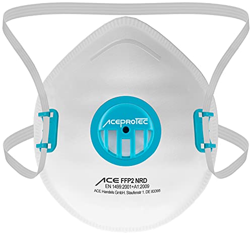 10 Stück ACE ProTec FFP2-Masken - Einweg-Staubschutzmaske mit Ventil - EN 149 - Staubmaske gegen Holz- & Metallstaub von ACE