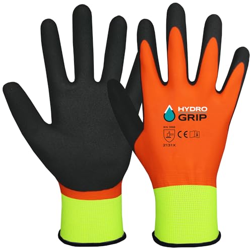 ACE HydroGrip Arbeitshandschuhe, wasserdicht & robust, EN 388/21420, orange-gelb/grau, 09/L, 2 Paar von ACE