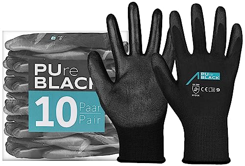 ACE Pure Black Arbeits-Handschuh - 10 Paar feinfühlige Schutz-Handschuhe für die Arbeit - EN 388-07/S (10er Pack) von ACE