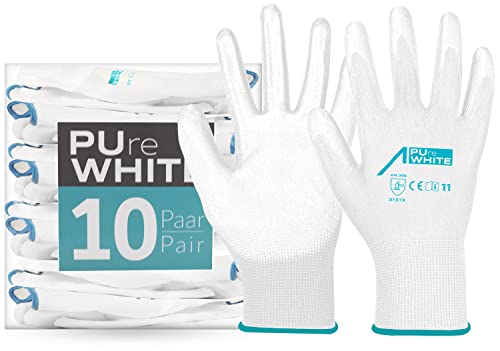 ACE PUre White Arbeits-Handschuh - 10 Paar feinfühlige Schutz-Handschuhe für die Arbeit - EN 388-07/S (10er Pack) von ACE