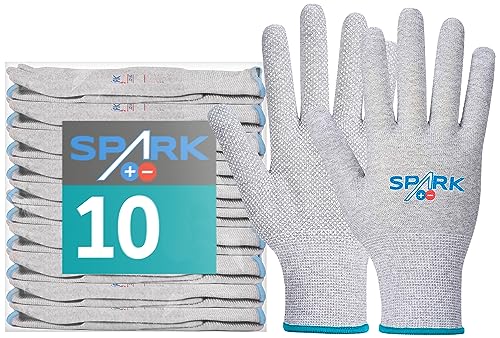 ACE Spark ESD Antistatik Arbeits-Handschuh - 10 Paar Schutz-Handschuhe für PC & Elektronik - EN 388/16350-09/L (10er Pack) von ACE