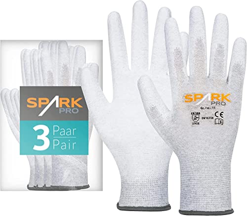 ACE Spark Pro Antistatik-Handschuh - 3 Paar Schutz-Handschuhe für PC & Elektronik - EN 388/16350-08/M (3er Pack) von ACE