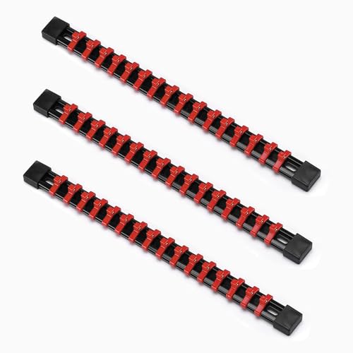 ACEBON 3-tlg Aufsteckschienen-Set für Steckschlüssel-Einsätze | mit 48 Clips | für Einsätze 6,3 mm (1/4"), Steckschlüssel-Organizer von ACEBON