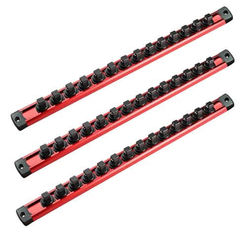 ACEBON 3-tlg Magnetischer Steckschlüssel-Organizer, Aluminium-Stecknussschienen, Steckschlüsselhalter-Set für Werkzeugkasten, mit 42 Clips für Einsätze 10mm (3/8“) von ACEBON