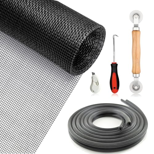 ACEBON Fliegengitter Meterware, 120 x 300 cm, Insektenschutz Gaze Fenster Mesh, Doppelrad Dichtungseinroller, Spline Haken, 15m Gummi Kederband (1er Set mit Werkzeugsatz) von ACEBON