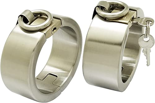 Heavy Duty Edelstahl Handgelenk Knöchel Manschetten mit Schloss Manschetten Vorhängeschloss Bondage Restraints Set Armbänder (70 mm X 60mm) von ACECHANNEL
