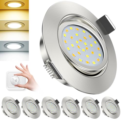 ACELIFE LED Einbaustrahler 230V, 7W 950LM Dimmbar Deckenspots Flach Einbauleuchten 68-80mm Schwenkbar Spots Warmweiß 3000K Neutralweiß 4500K Kaltweiß 6500K für Badezimmer Küche Wohnzimmer,6er Set von ACELIFE