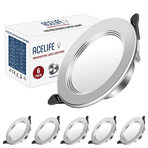 ACELIFE LED Einbaustrahler Flach, 7W Entspricht 70W, 230V 700LM Round Matt Aluminium Deckenstrahler, 75-95mm EinbauØ LED Spots, 35mm Einbautiefe Decken Spot- 6er Set- Warmweiss 2700k von ACELIFE