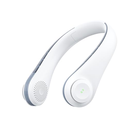 ACELIFE Nackenventilator, Tragbarer Hals Ventilator Leise mit 5000 mAh USB Wiederaufladbare Portable Leafless Neck Fan Einstellbar Halsventilator 3 Geschwindigkeiten für Reisen Sport Innen Außen von ACELIFE