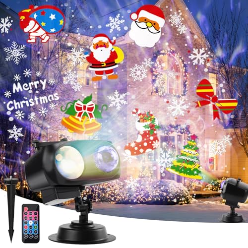 Weihnachts Projektor, Schneeflocken Projektor Lichter mit Fernsteuerung LED Projektionslampe außen Innen mit 14 Schaltbare Muster 10 Farben Wasserwelleneffekt für Weihnachten Neujahr Party Feste von ACELIFE