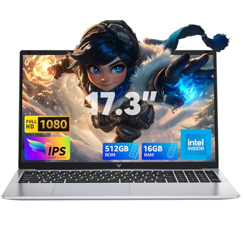 ACEMAGIC 17.3 Zoll Laptop,16GB DDR4 512GB SSD Notebook,N-97 Prozessor bis zu 3.6GHz Laptop Computer,WiFi, BT5.0, 3*USB3.2,180° Öffnen und Schließen von ACEMAGIC