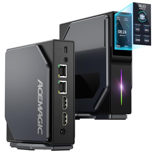 ACEMAGIC S1 LCD Mini PC Ιntel Alder Lake-N95(bis zu 3,4GHz), 16GB DDR4 512GB M.2 NVMe SSD Vertikaler Mini Computer mit RGB-Licht, 4K UHD/Dual LAN für Heim/Büro von ACEMAGIC