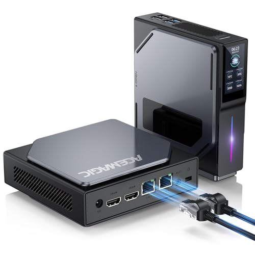 ACEMAGIC S1 Mini PC mit LCD Bildschirm, Ιntel Alder Lake-N97(bis zu 3,6 GHz), 16GB DDR4 512GB M.2 SSD Vertikaler Mini Computer, 4K UHD Dual-Display Mini Tower PC mit RBG/WiFi 6/Dual LAN von ACEMAGIC