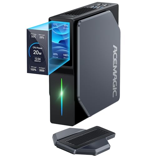 ACEMAGIC S1 Mini PC Windows 11 Pro, Intel Alder Lake-N95(bis zu 3,4GHz, 20W TDP), 16GB DDR4 1024GB M.2 NVMe SSD Vertikaler Mini Computer mit LCD Bildschirm, RGB/WiFi 6/4K UHD/Dual LAN für Heim/Büro von ACEMAGIC