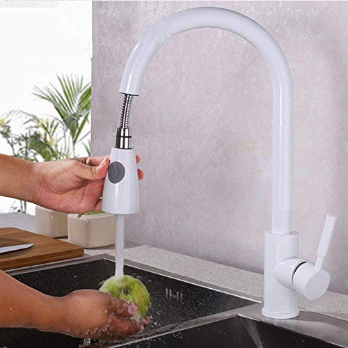 Elegant Ausziehbar Küchenarmatur 360°Schwenkbar Spültischarmatur mit Herausziehbarem Geschirrbrause Küche Wasserhahn Einhebel Mischbatterie Spüle Spülbecken Armatur aus Messing Weiß von ACEMOOW