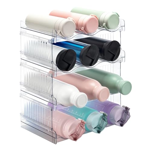 ACEROMT Stapelbarer Flaschenhalter für Kühlschrank, Schrank, Vorratskammer - Wasserflaschenhalter für Küchenschränke Arbeitsplatte Kühlschrank, 4er-Pack, jedes Regal fasst 3 Behälter von ACEROMT