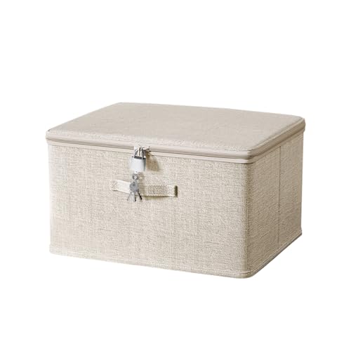 ACESOME Abschließbare Box mit 4 Schlüsseln, Aufbewahrungsbox Stoff, Verschließbare Box, Box mit Schloss, Faltbare Organizer Box Für Kleidung Toys (Beige, 38 x 25.5 x 16cm) von ACESOME ㅤ