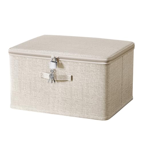 ACESOME Abschließbare Box mit 4 Schlüsseln, Aufbewahrungsbox Stoff, Verschließbare Box, Box mit Schloss, Faltbare Organizer Box Für Kleidung Toys (Beige, 45 x 35 x 26cm) von ACESOME ㅤ