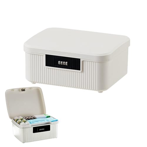 ACESOME Abschließbare box, ABS Aufbewahrungsbox, Box mit Schloss Verschließbare Box, Doppelschicht Medikamentenbox, Karton Mit Deckel Für Kleidung Toys (Weiß, 26.2 x 22 x 12cm) von ACESOME ㅤ