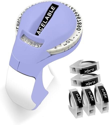 Präge-Etiketten-Maschine mit Bändern, tragbarer Retro-geprägter Etikettenmacher, Mini-Prägeetikettenmacher mit 5 schwarzen Rollen, Prägeetikettenbänder für Zuhause, Büro, DIY und Basteln (lila) Präge-Etiketten-Maschine mit Bändern, tragbarer Retro-geprägter Etikettenmacher, Mini-Prägeetikettenmacher mit 5 schwarzen Rollen, Prägeetikettenbänder für Zuhause, Büro, DIY und Basteln (lila) von ACETONER