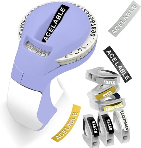 Präge-Etiketten-Maschine mit Bändern, tragbarer Retro-geprägter Etikettenmacher, Mini-Prägeetikettenmacher mit 6 Rollen, Prägeetikettenbänder für Zuhause, Büro, DIY und Basteln (lila) von ACETONER