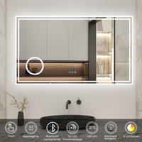 100 x 60 cm Beschlagfrei+3 Lichtfarben Dimmbar+Bluetooth+Uhr+3x Vergrerung Schminkspiegel+LED Memory Funktion von ACEZANBLE