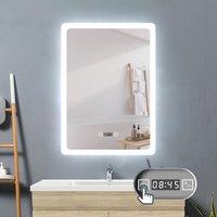 50 x 70 cm LED Spiegel+Beschlagfrei+Uhr+3 Lichtfarben Dimmbar+Farbtemperatur und Helligkeit Memory Funktion von ACEZANBLE