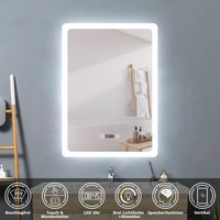 60 x 80 cm led Spiegel+Beschlagfrei+Uhr+3 Lichtfarben Dimmbar+Farbtemperatur und Helligkeit Memory Funktion von ACEZANBLE